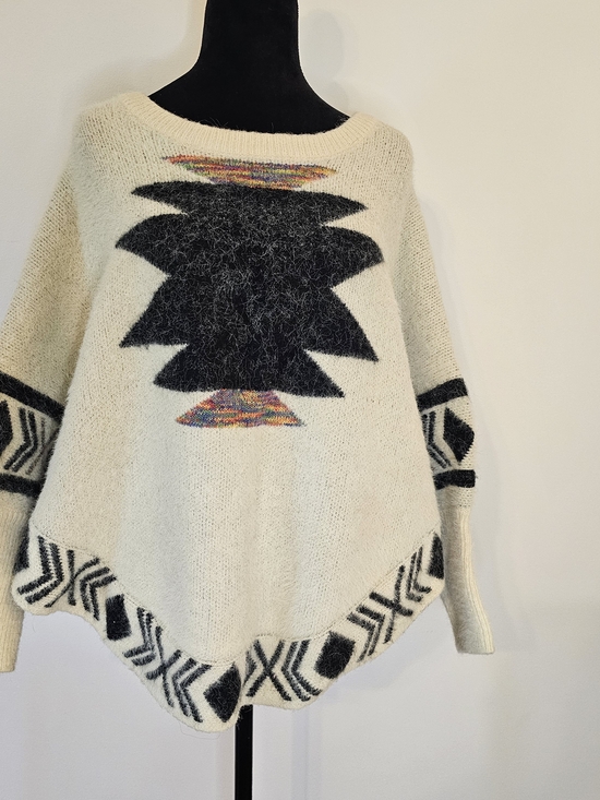 Kamana Jackets & Blazers - Kamana Southwestern Aztec Geometric Knit Poncho Sweater